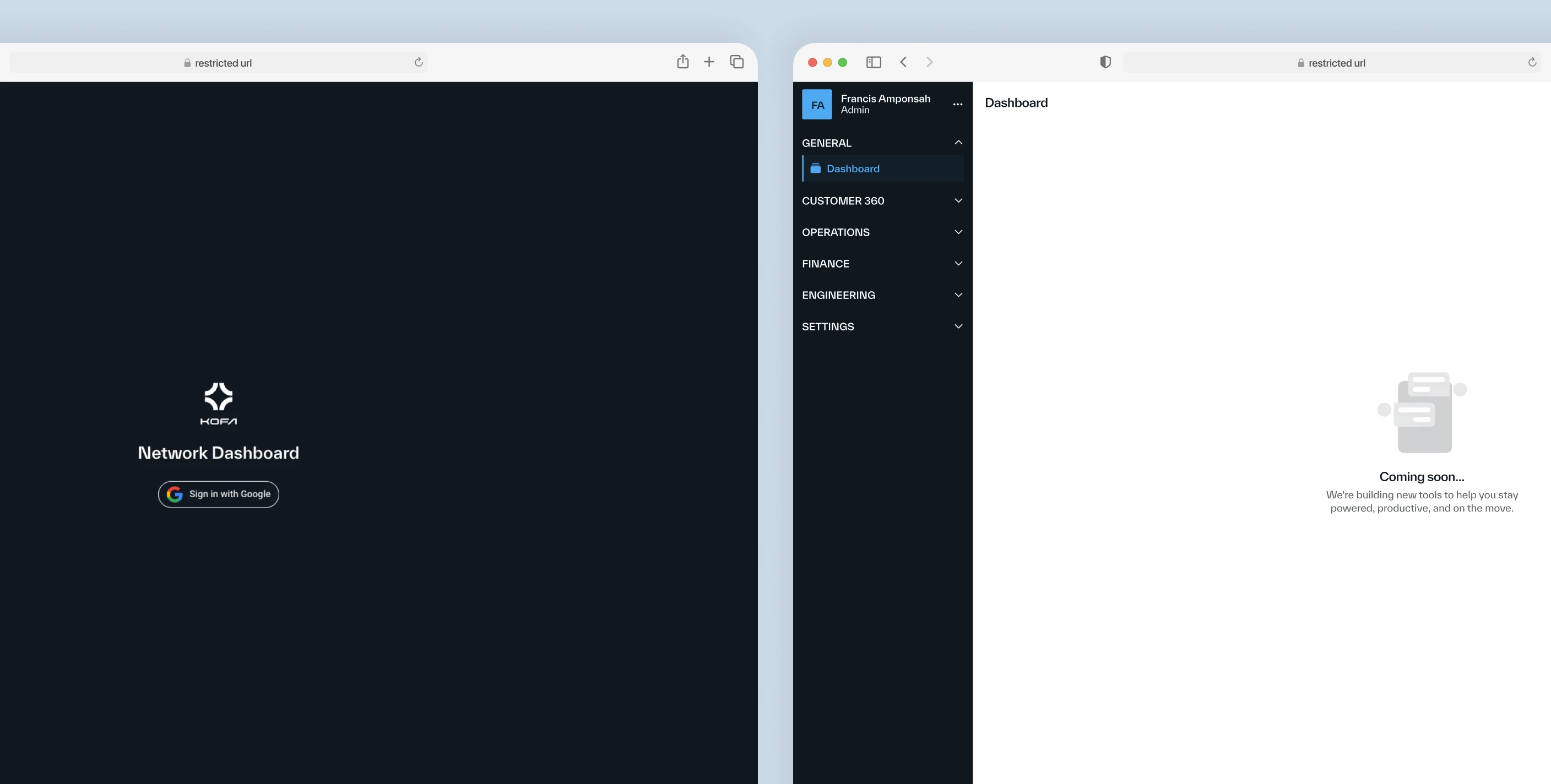 KOFA NETWORK OPTIMIZATION screens